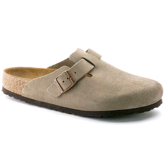 Birkenstock Boston Soft Footbed Suede Clogs in Taupe